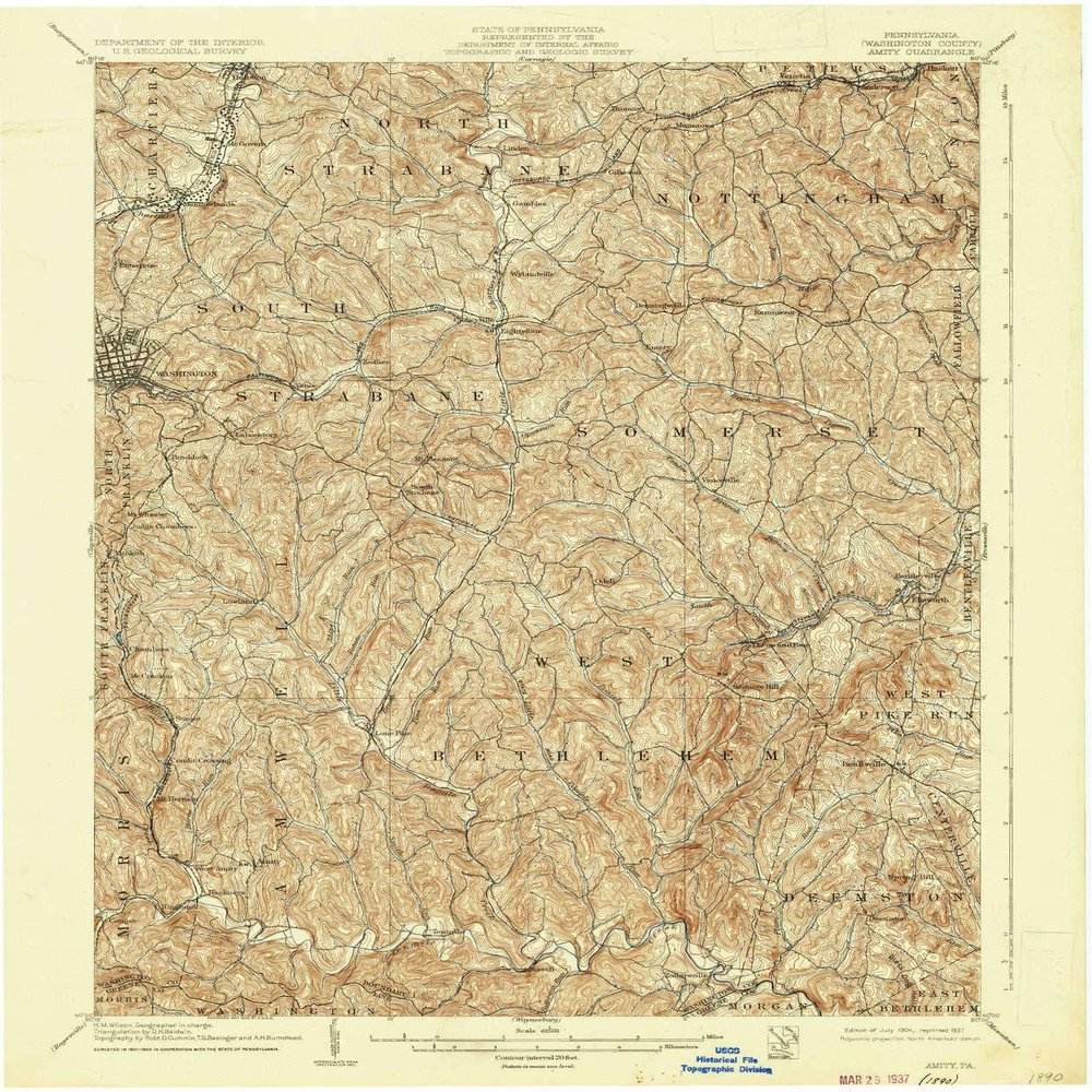 YellowMaps Amity PA topo map, 1:62500 Scale, 15 X 15 Minute, Historical, 1904, Updated 1937, 20 x 16.5 in - Polypropylene