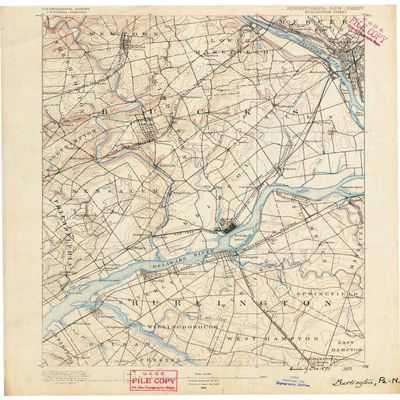 YellowMaps Burlington NJ topo map, 1:62500 Scale, 15 X 15 Minute, Historical, 1890, 19.9 x 16.5 in - Polypropylene