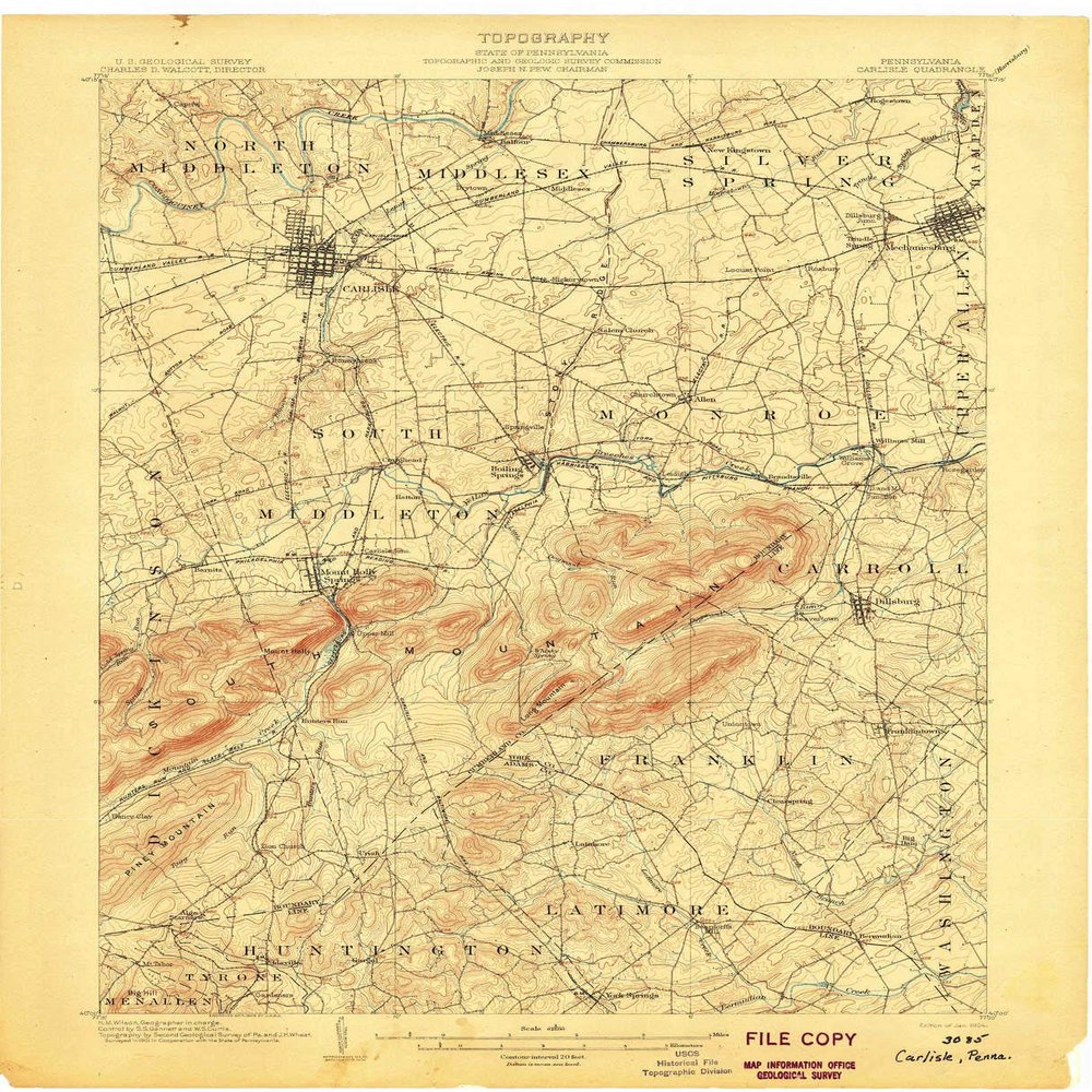 YellowMaps Carlisle PA topo map, 1:62500 Scale, 15 X 15 Minute, Historical, 1904, 20.4 x 16.5 in - Polypropylene