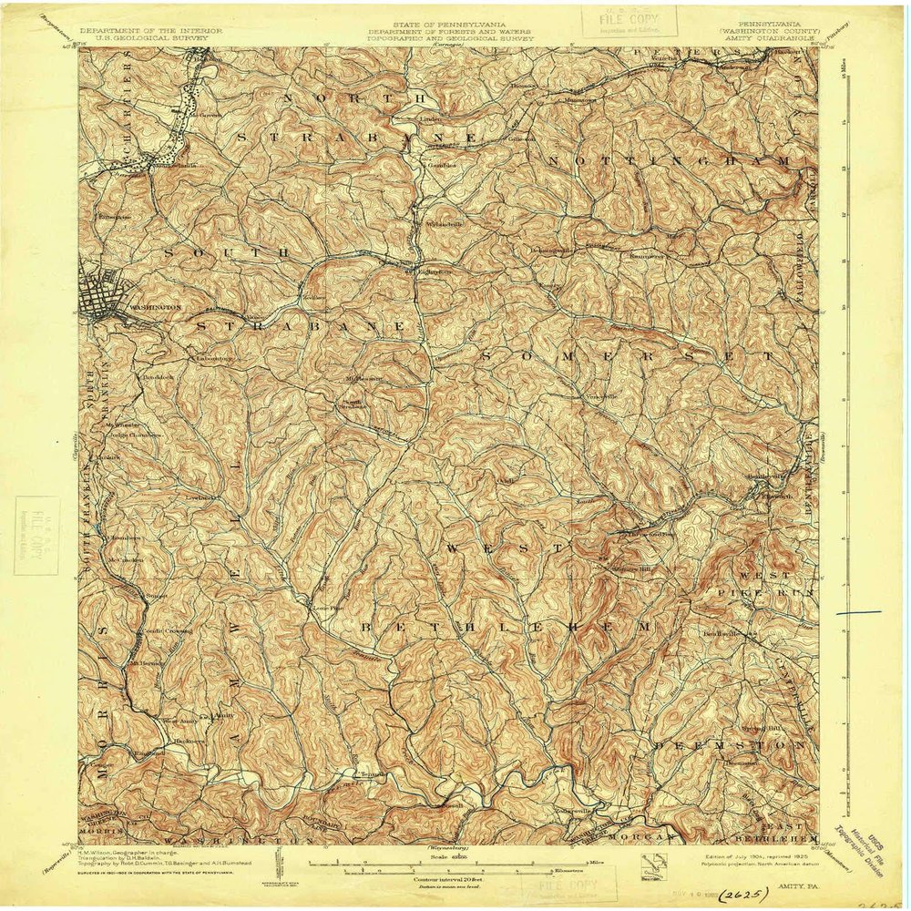 YellowMaps Amity PA topo map, 1:62500 Scale, 15 X 15 Minute, Historical, 1904, Updated 1925, 19.9 x 16.5 in - Polypropylene