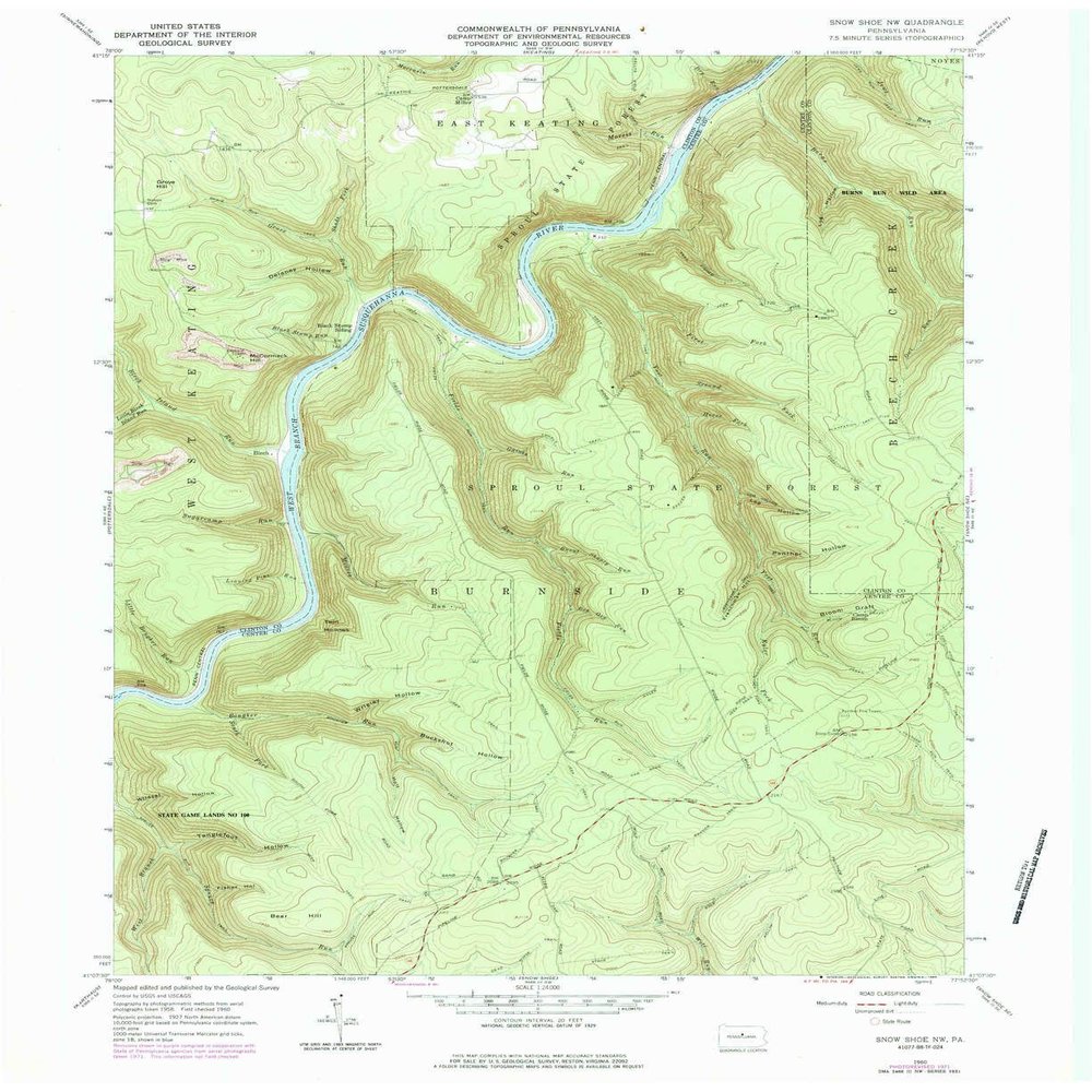 YellowMaps Snow Shoe NW PA topo map, 1:24000 Scale, 7.5 X 7.5 Minute, Historical, 1960, Updated 1983, 27 x 22.1 in - Polypropylene