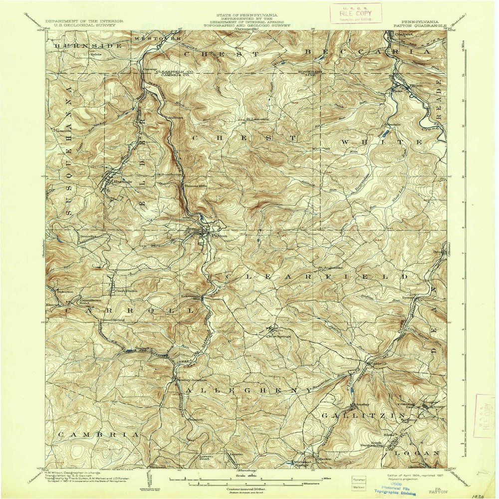 YellowMaps Patton PA topo map, 1:62500 Scale, 15 X 15 Minute, Historical, 1904, Updated 1937, 19.9 x 16.5 in - Polypropylene