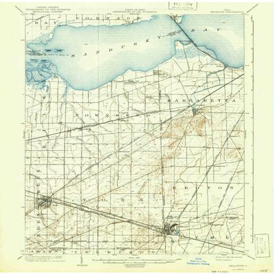 Bellevue OH topo map, 1:62500 Scale, 15 X 15 Minute, Historical, 1903, Updated 1942, 20 x 16.5 in - Polypropylene