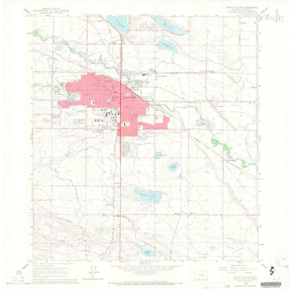 YellowMaps Fort Collins CO topo map, 1:24000 Scale, 7.5 X 7.5 Minute, Historical, 1960, Updated 1966, 27 x 22.3 in - Polypropylene