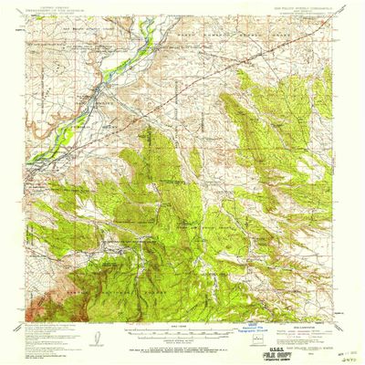 San Felipe Pueblo NM topo map, 1:62500 Scale, 15 X 15 Minute, Historical, 1954, Updated 1958, 20.9 x 17 in - Polypropylene