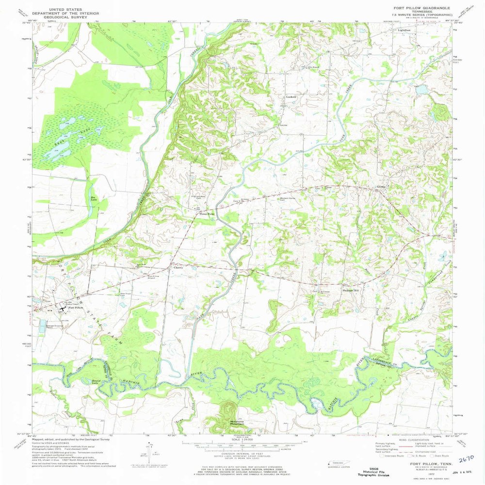 YellowMaps Fort Pillow TN topo map, 1:24000 Scale, 7.5 X 7.5 Minute, Historical, 1972, Updated 1974, 26.7 x 21.3 in - Polypropylene