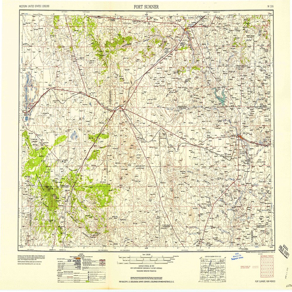 YellowMaps Fort Sumner NM topo map, 1:250000 Scale, 1 X 2 Degree, Historical, 1958, 22.1 x 34 in - Polypropylene