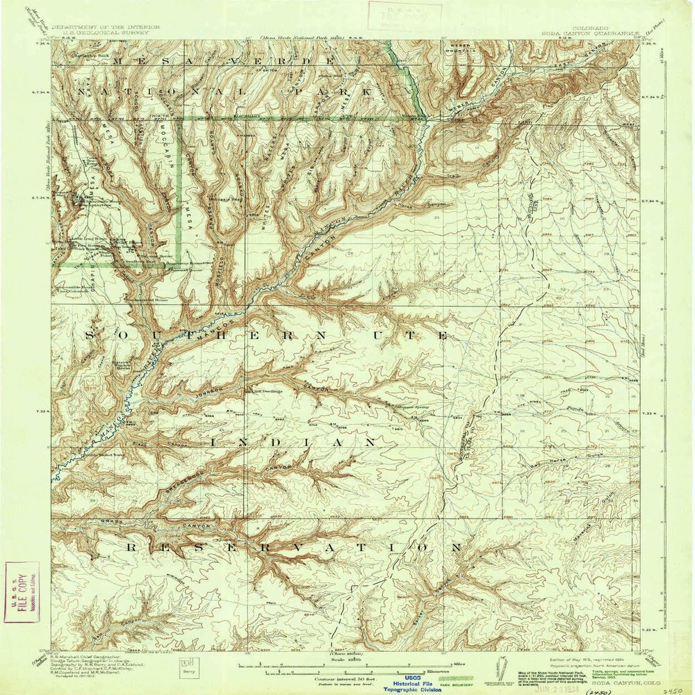 YellowMaps Soda Canyon CO topo map, 1:62500 Scale, 15 X 15 Minute, Historical, 1915, Updated 1934, 19.9 x 16.5 in - Polypropylene