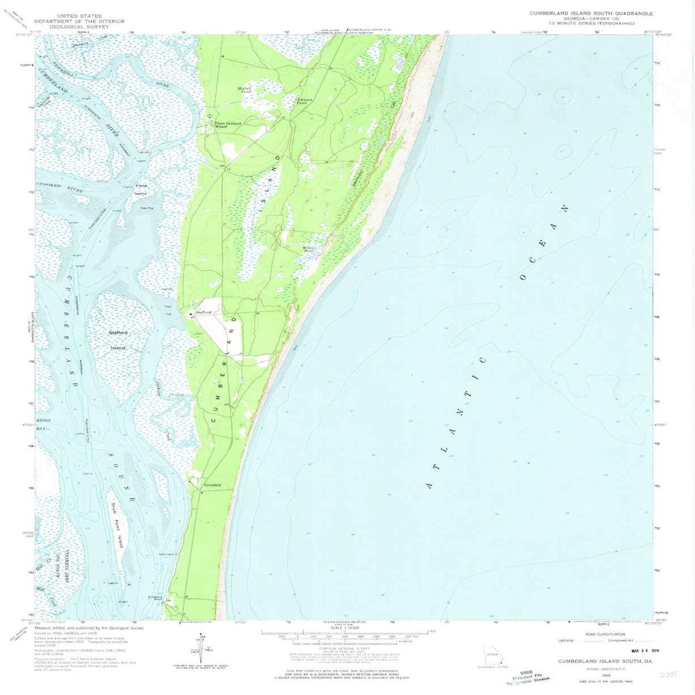 YellowMaps Cumberland Island South GA topo map, 1:24000 Scale, 7.5 X 7.5 Minute, Historical, 1958, Updated 1974, 27 x 22.1 in - Polypropylene