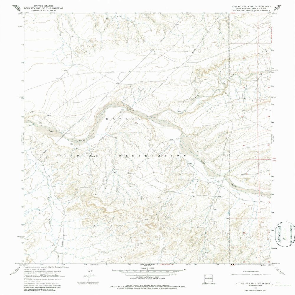 YellowMaps The Pillar 3 NE NM topo map, 1:24000 Scale, 7.5 X 7.5 Minute, Historical, 1966, Updated 1987, 26.9 x 22 in - Polypropylene