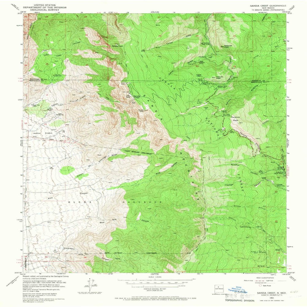 YellowMaps Sandia Crest NM topo map, 1:24000 Scale, 7.5 X 7.5 Minute, Historical, 1961, Updated 1966, 26.9 x 21.8 in - Polypropylene