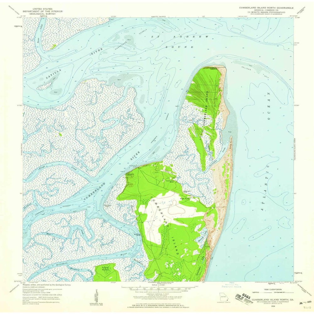 YellowMaps Cumberland Island North GA topo map, 1:24000 Scale, 7.5 X 7.5 Minute, Historical, 1958, Updated 1959, 27 x 22.7 in - Polypropylene