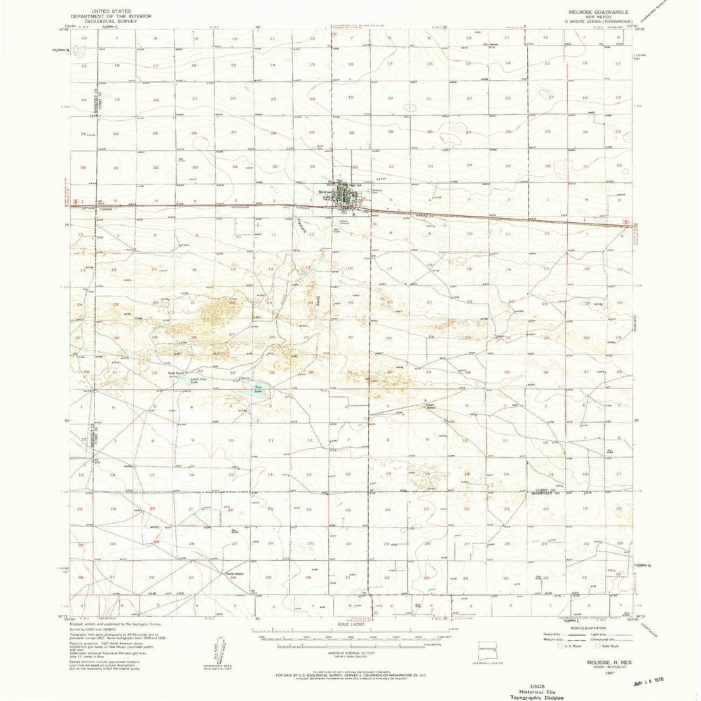 Melrose NM topo map, 1:62500 Scale, 15 X 15 Minute, Historical, 1957, Updated 1958, 20.9 x 18.1 in - Polypropylene