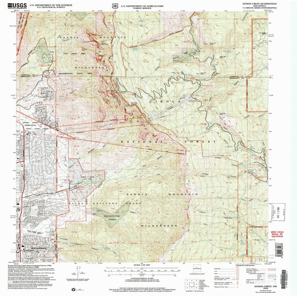 YellowMaps Sandia Crest NM topo map, 1:24000 Scale, 7.5 X 7.5 Minute, Historical, 2006, Updated 2007, 27 x 22 in - Polypropylene