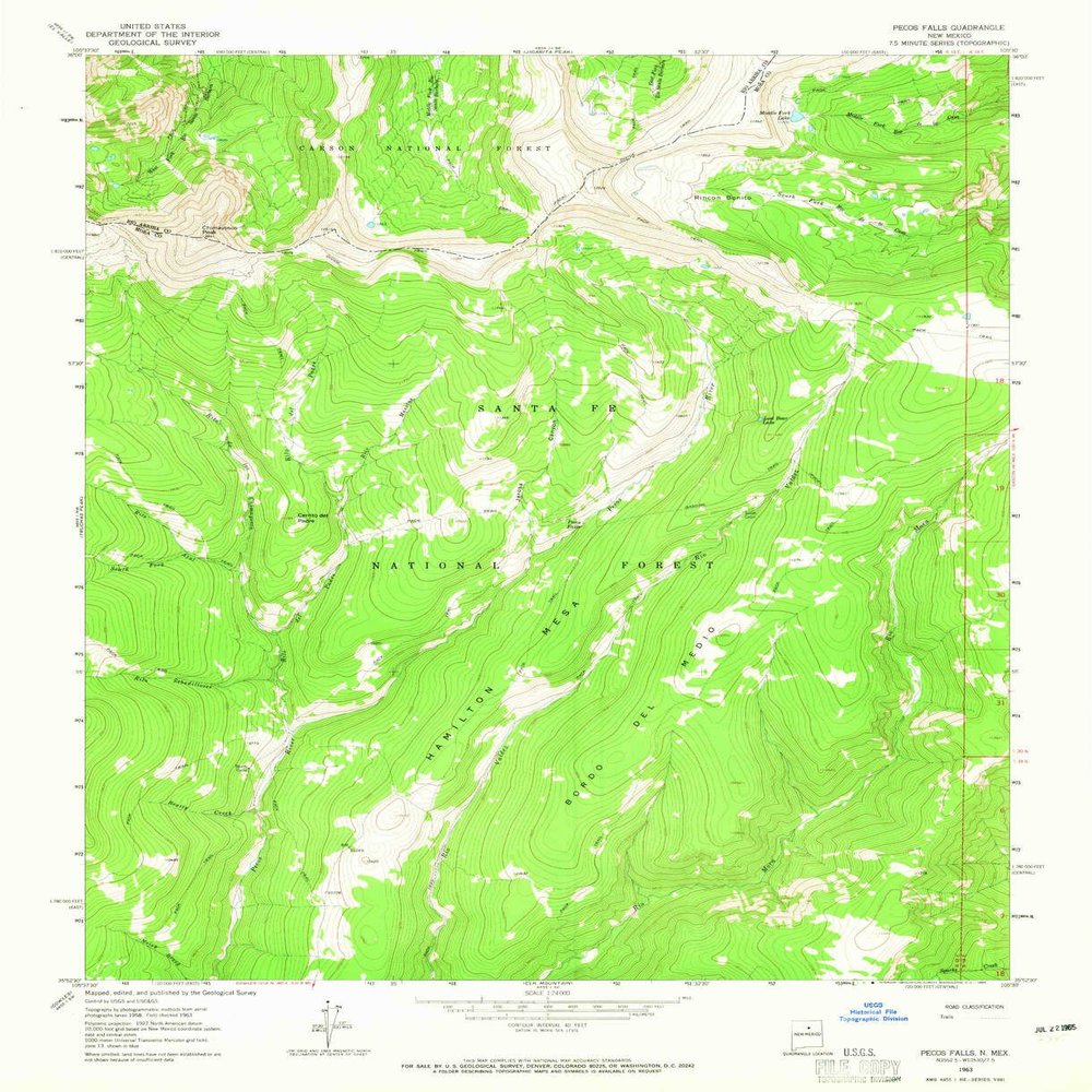 Pecos Falls NM topo map, 1:24000 Scale, 7.5 X 7.5 Minute, Historical, 1963, Updated 1965, 26.9 x 21.9 in - Polypropylene