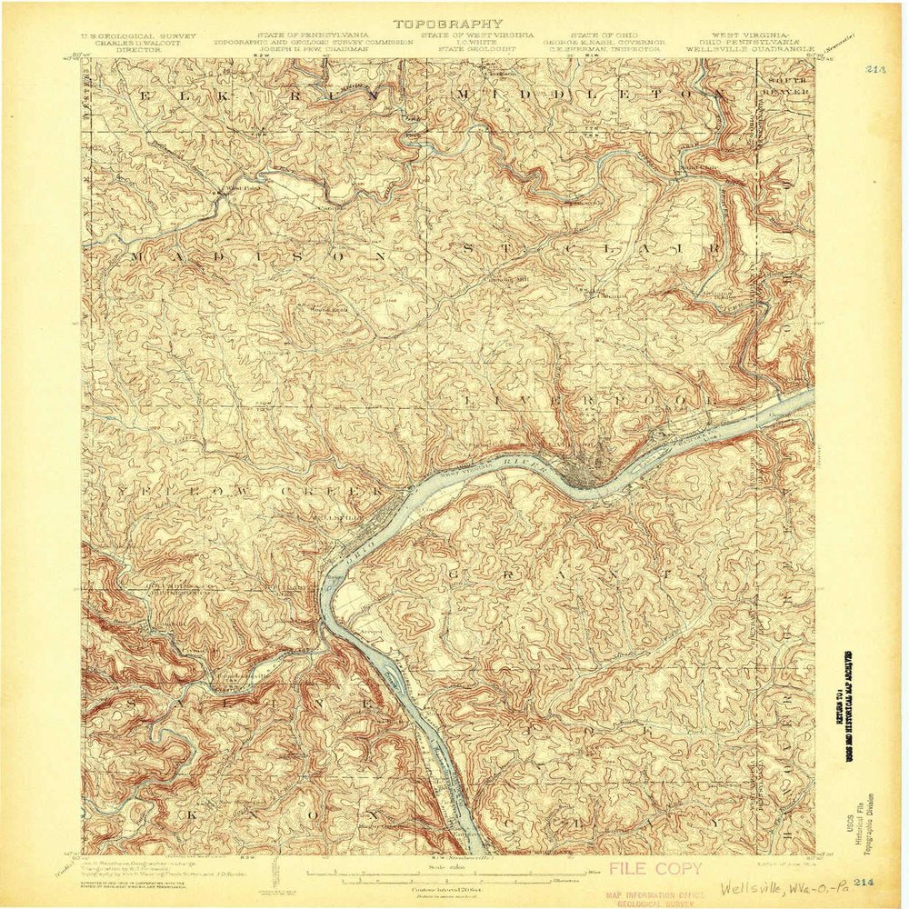 Wellsville OH topo map, 1:62500 Scale, 15 X 15 Minute, Historical, 1904, 20 x 16.5 in - Polypropylene