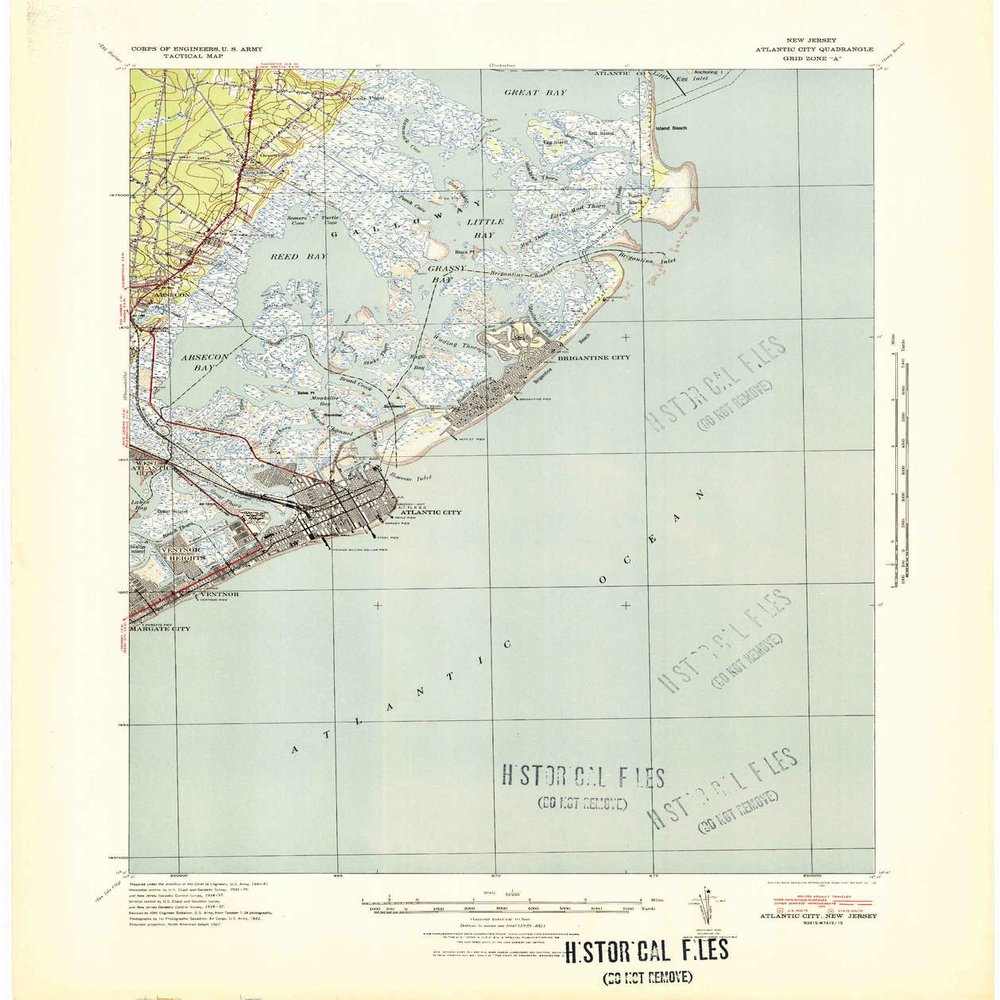 YellowMaps Atlantic City NJ topo map, 1:62500 Scale, 15 X 15 Minute, Historical, 1941, 21.8 x 18.2 in - Polypropylene