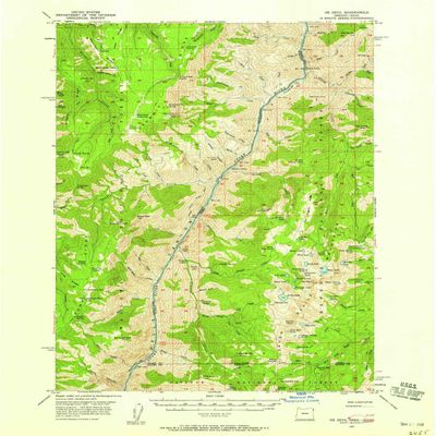 YellowMaps He Devil ID topo map, 1:62500 Scale, 15 X 15 Minute, Historical, 1957, Updated 1958, 20.8 x 16.9 in - Polypropylene