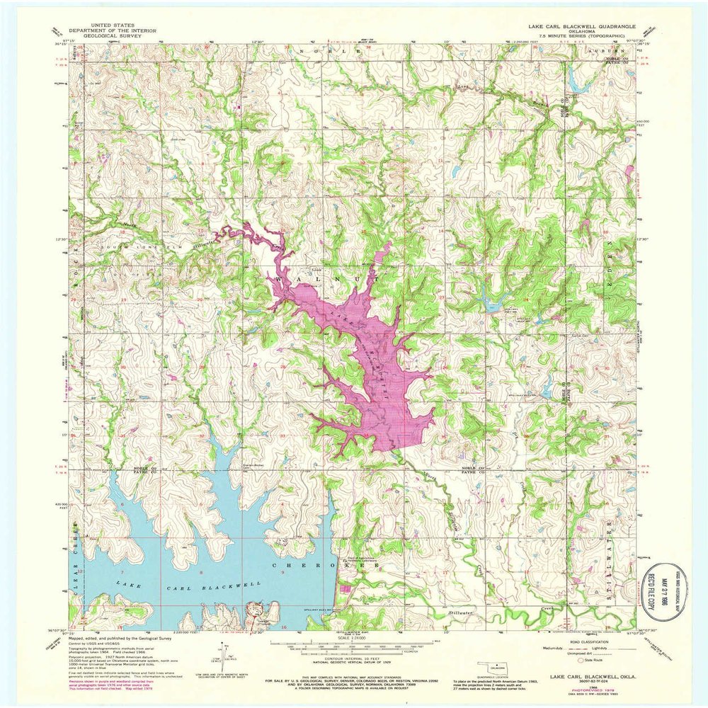 YellowMaps Lake Carl Blackwell OK topo map, 1:24000 Scale, 7.5 X 7.5 Minute, Historical, 1966, Updated 1986, 27.5 x 23 in - Polypropylene