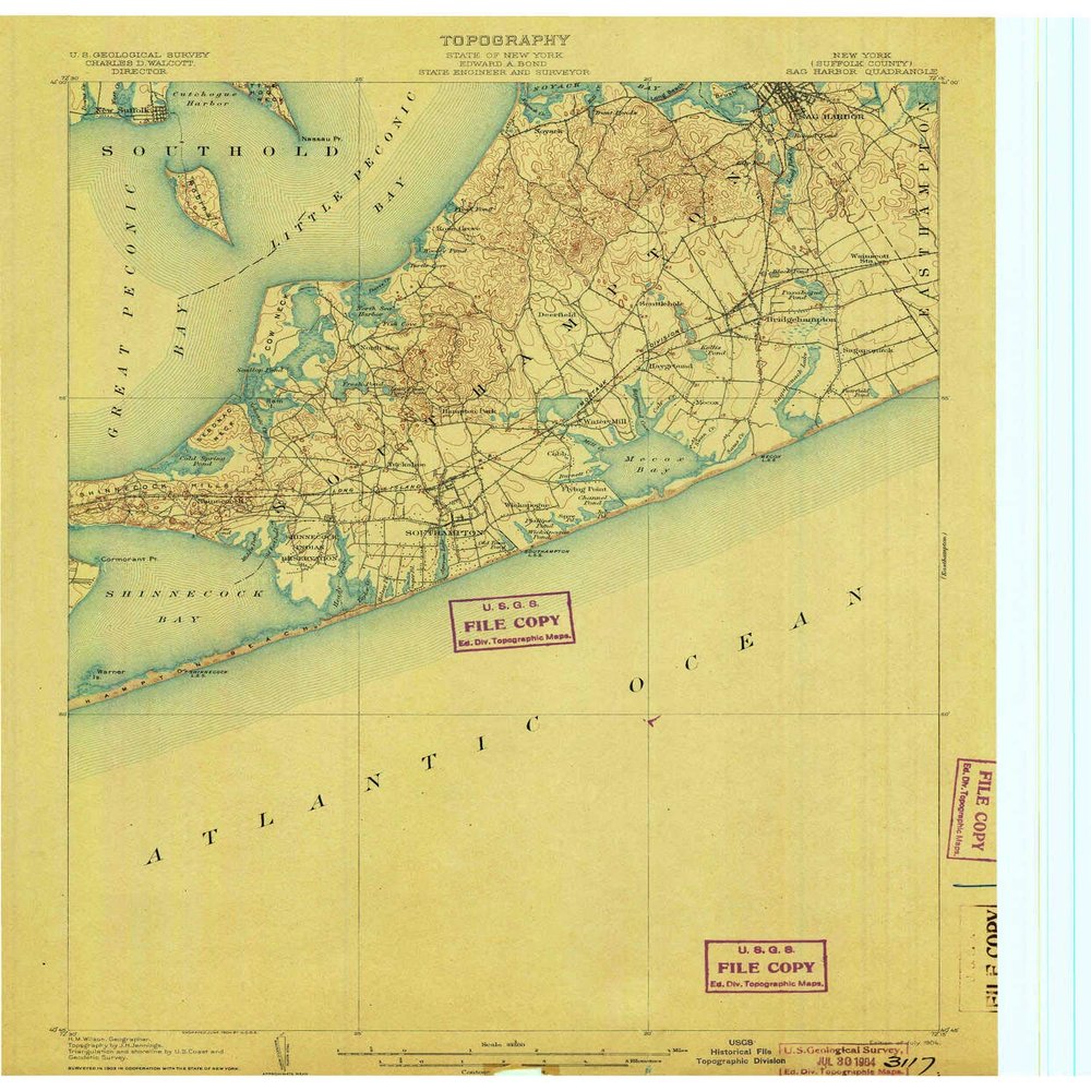 YellowMaps Sag Harbor NY topo map, 1:62500 Scale, 15 X 15 Minute, Historical, 1904, 20.1 x 16.6 in - Polypropylene