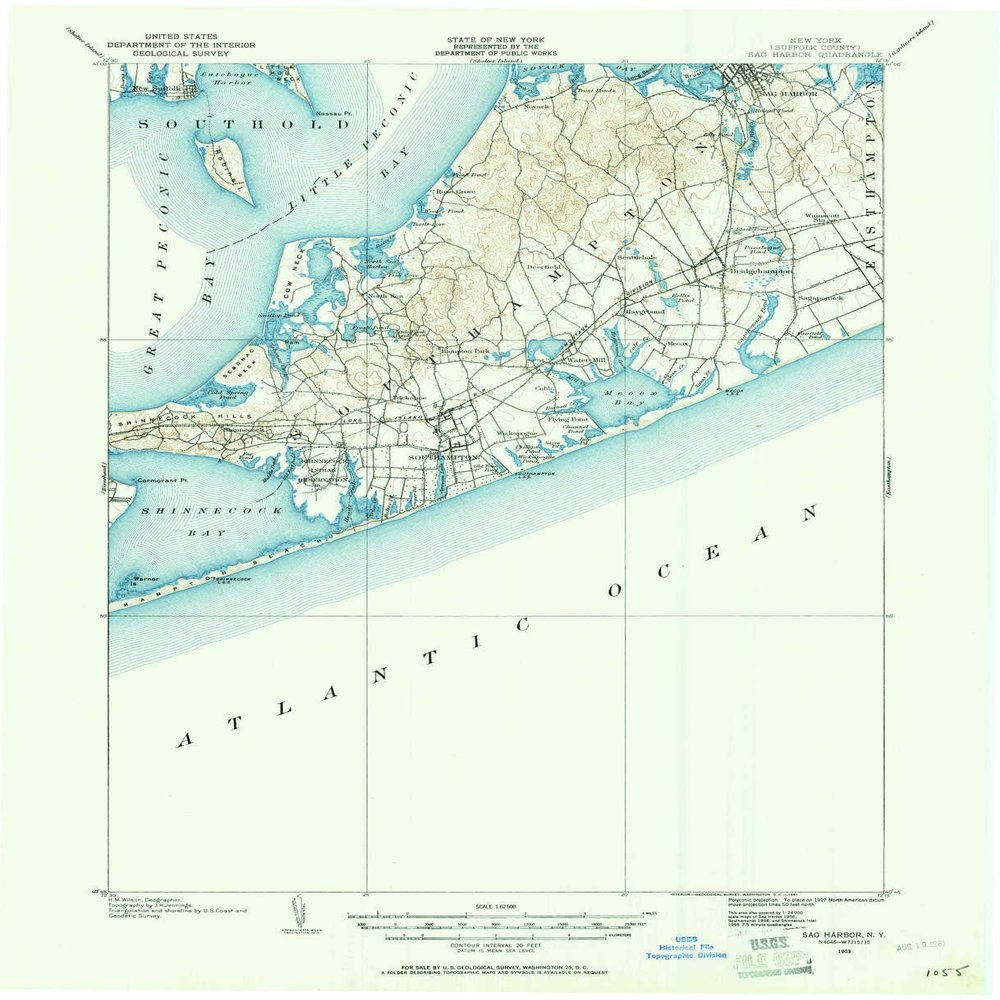 YellowMaps Sag Harbor NY topo map, 1:62500 Scale, 15 X 15 Minute, Historical, 1903, Updated 1961, 21 x 17 in - Polypropylene