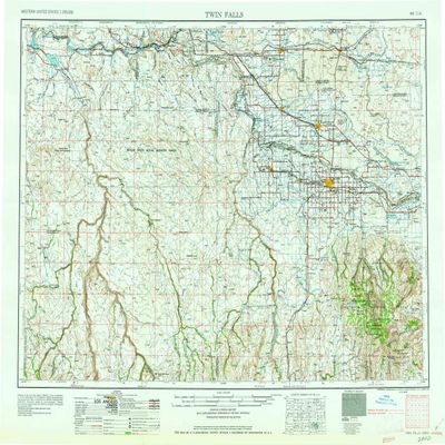 YellowMaps Twin Falls ID topo map, 1:250000 Scale, 1 X 2 Degree, Historical, 1958, 22.1 x 29.1 in - Polypropylene