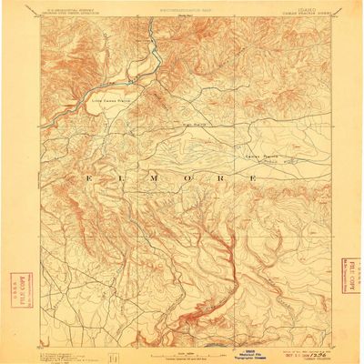 YellowMaps Camas Prairie ID topo map, 1:125000 Scale, 30 X 30 Minute, Historical, 1893, Updated 1909, 19.3 x 16 in - Polypropylene