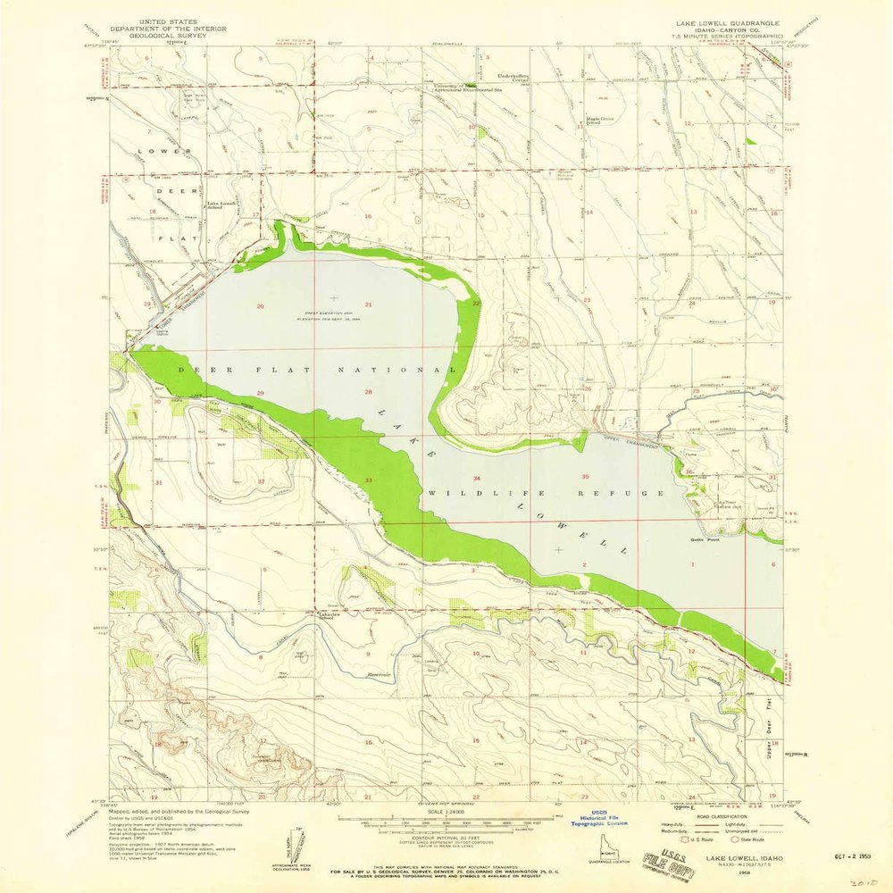 Lake Lowell ID topo map, 1:24000 Scale, 7.5 X 7.5 Minute, Historical, 1958, Updated 1959, 26.9 x 22 in - Polypropylene