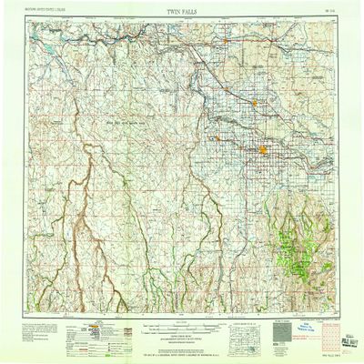 YellowMaps Twin Falls ID topo map, 1:250000 Scale, 1 X 2 Degree, Historical, 1958, 22 x 30.8 in - Polypropylene