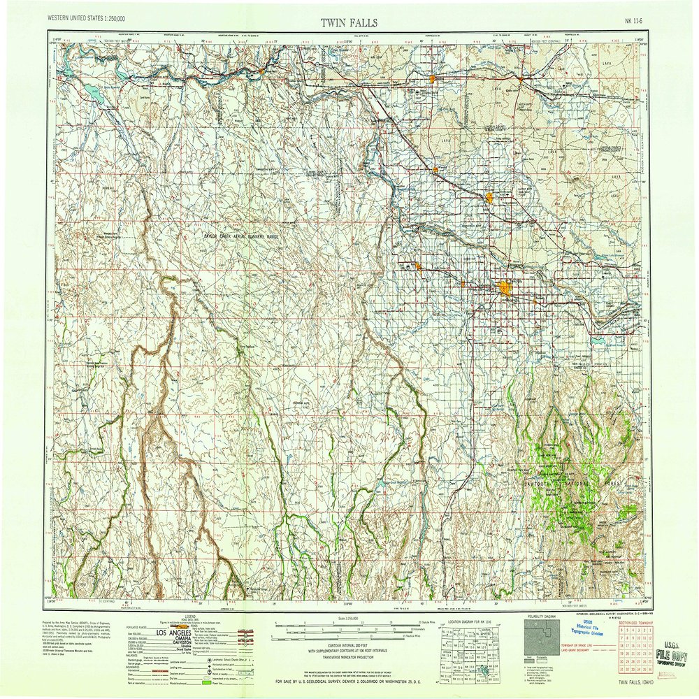 YellowMaps Twin Falls ID topo map, 1:250000 Scale, 1 X 2 Degree, Historical, 1958, 22 x 30.8 in - Polypropylene