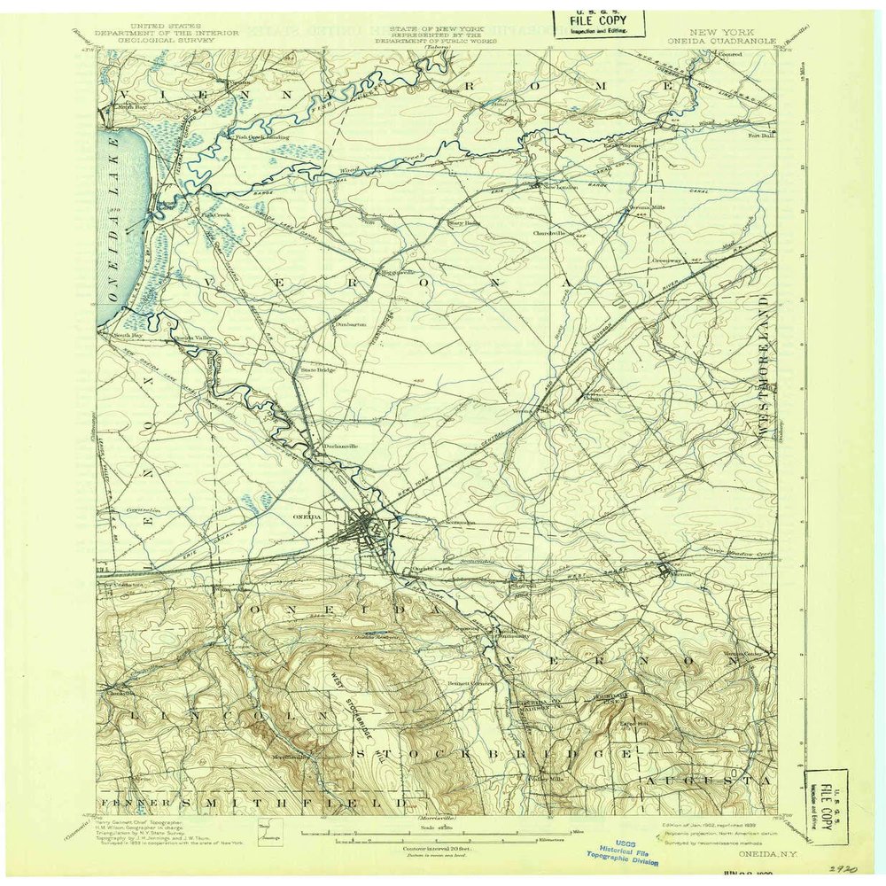 YellowMaps Oneida NY topo map, 1:62500 Scale, 15 X 15 Minute, Historical, 1939, 20.2 x 16.6 in - Polypropylene
