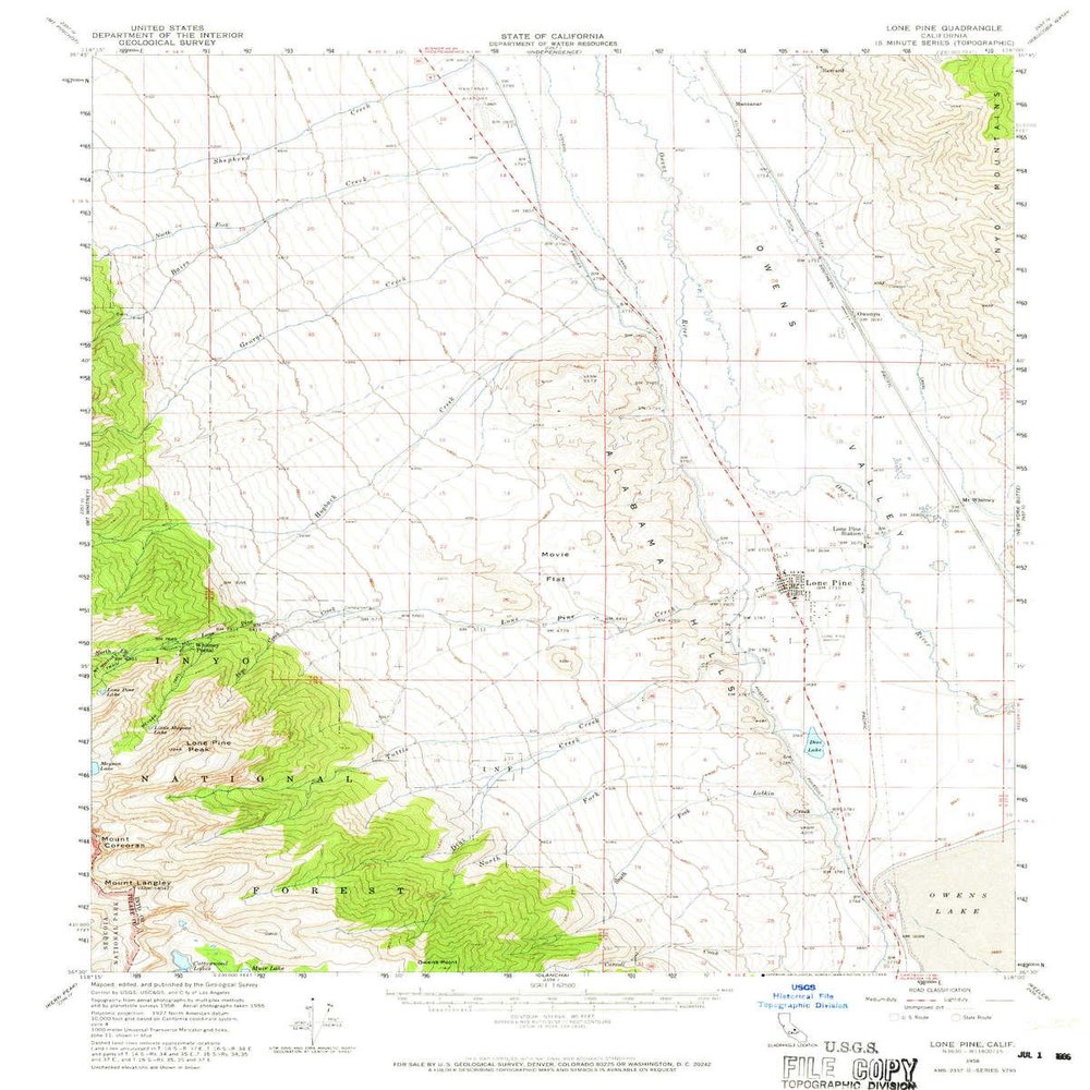 YellowMaps Lone Pine CA topo map, 1:62500 Scale, 15 X 15 Minute, Historical, 1958, Updated 1966, 20.8 x 16.6 in - Polypropylene