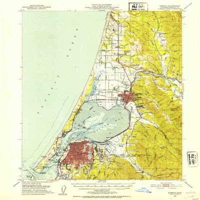 YellowMaps Eureka CA topo map, 1:62500 Scale, 15 X 15 Minute, Historical, 1951, Updated 1953, 20.7 x 16.6 in - Polypropylene