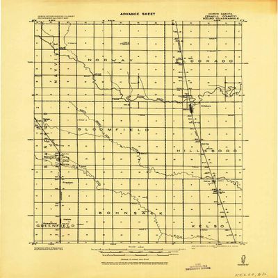 Kelso ND topo map, 1:62500 Scale, 15 X 15 Minute, Historical, 1943, 21.9 x 15.9 in - Polypropylene