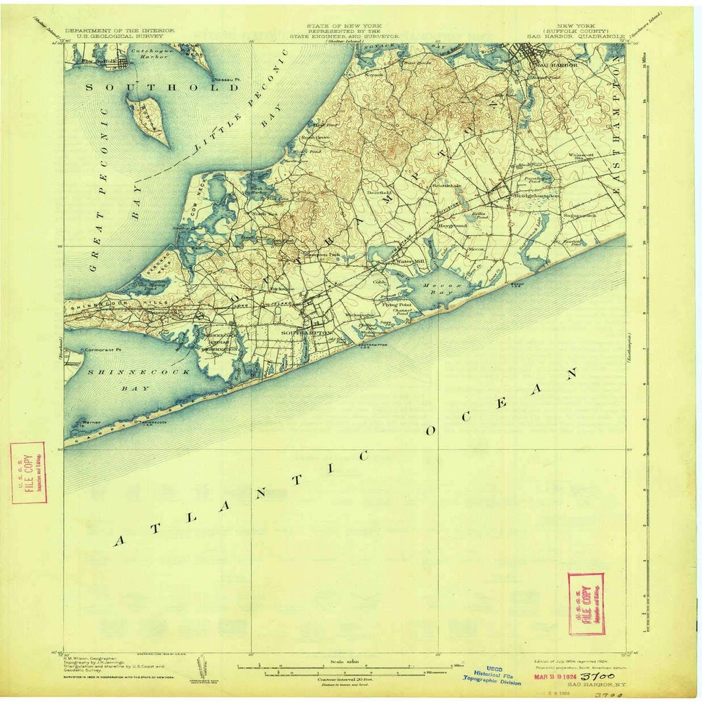 YellowMaps Sag Harbor NY topo map, 1:62500 Scale, 15 X 15 Minute, Historical, 1904, Updated 1924, 20.1 x 16.6 in - Polypropylene
