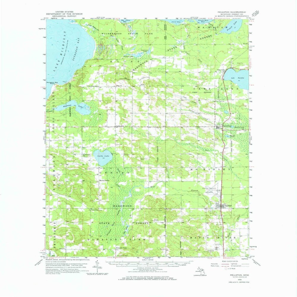 Pellston MI topo map, 1:62500 Scale, 15 X 15 Minute, Historical, 1958, Updated 1969, 21.9 x 18 in - Polypropylene