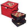 ProPik Christmas Ornament Storage Box, Organizer Holds Up to 48 Xmas Balls with 3 Separate Removable Trays, Container has Dividers to Organize Holiday Tree Ornaments (Red) view 1