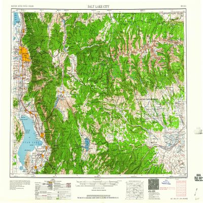 YellowMaps Salt Lake City UT topo map, 1:250000 Scale, 1 X 2 Degree, Historical, 1960, 22 x 31.7 in - Polypropylene