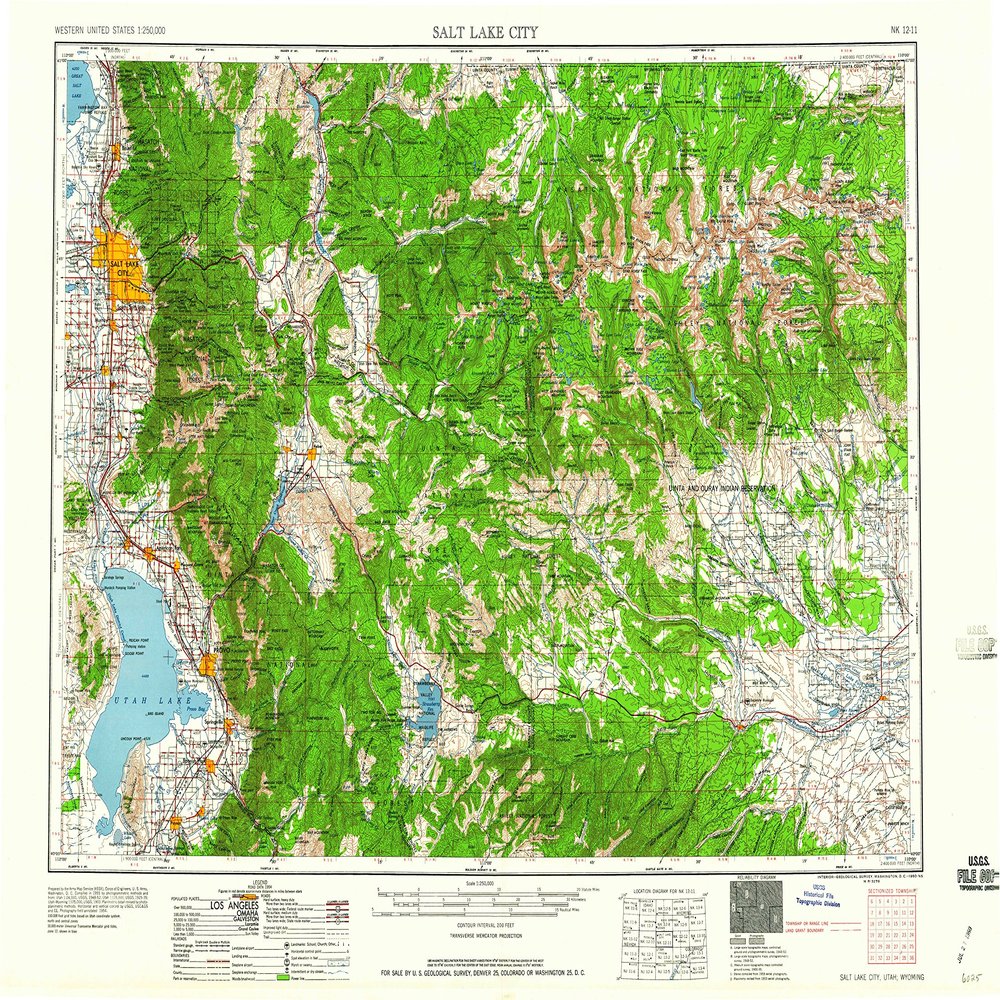 YellowMaps Salt Lake City UT topo map, 1:250000 Scale, 1 X 2 Degree, Historical, 1960, 22 x 31.7 in - Polypropylene