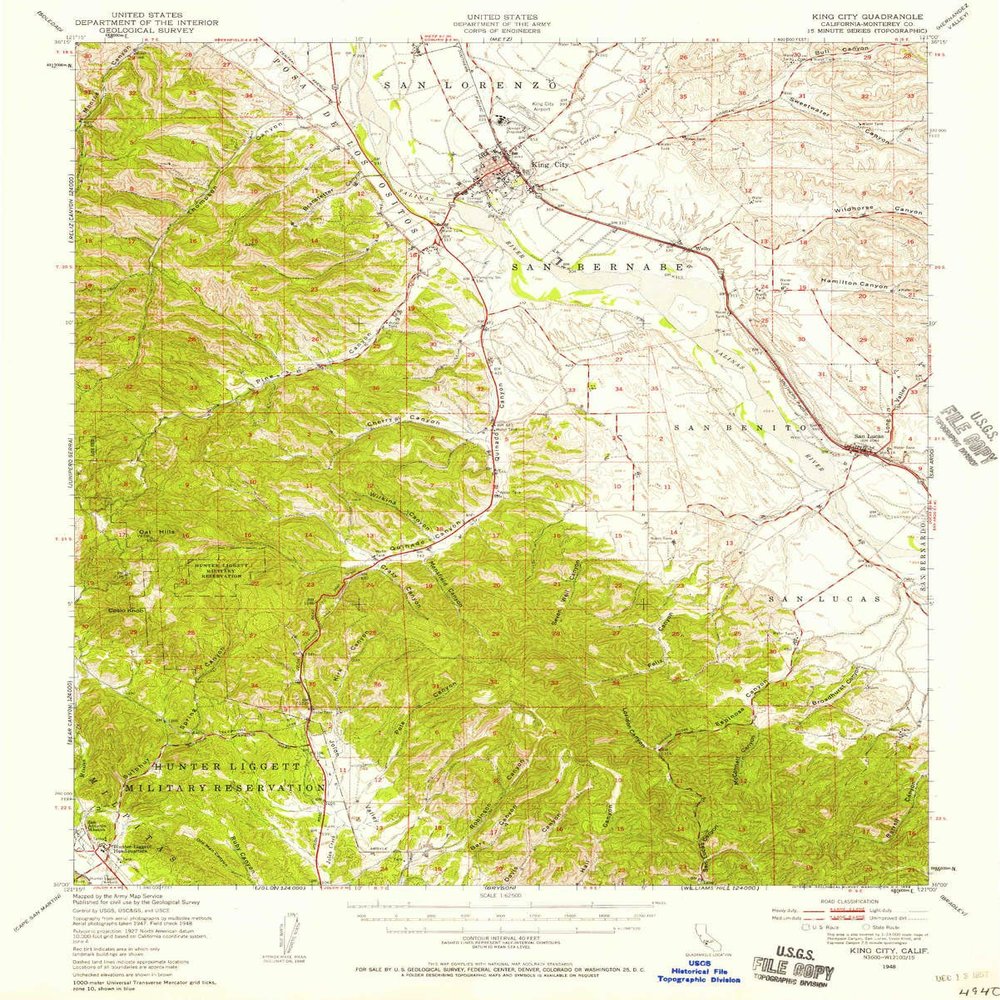 YellowMaps King City CA topo map, 1:62500 Scale, 15 X 15 Minute, Historical, 1948, Updated 1958, 20.7 x 16.6 in - Polypropylene