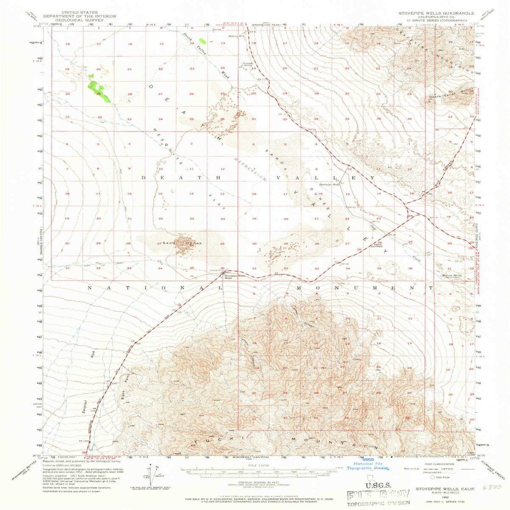 Stovepipe Wells CA topo map, 1:62500 Scale, 15 X 15 Minute, Historical, 1952, Updated 1966, 20.8 x 16.7 in - Polypropylene