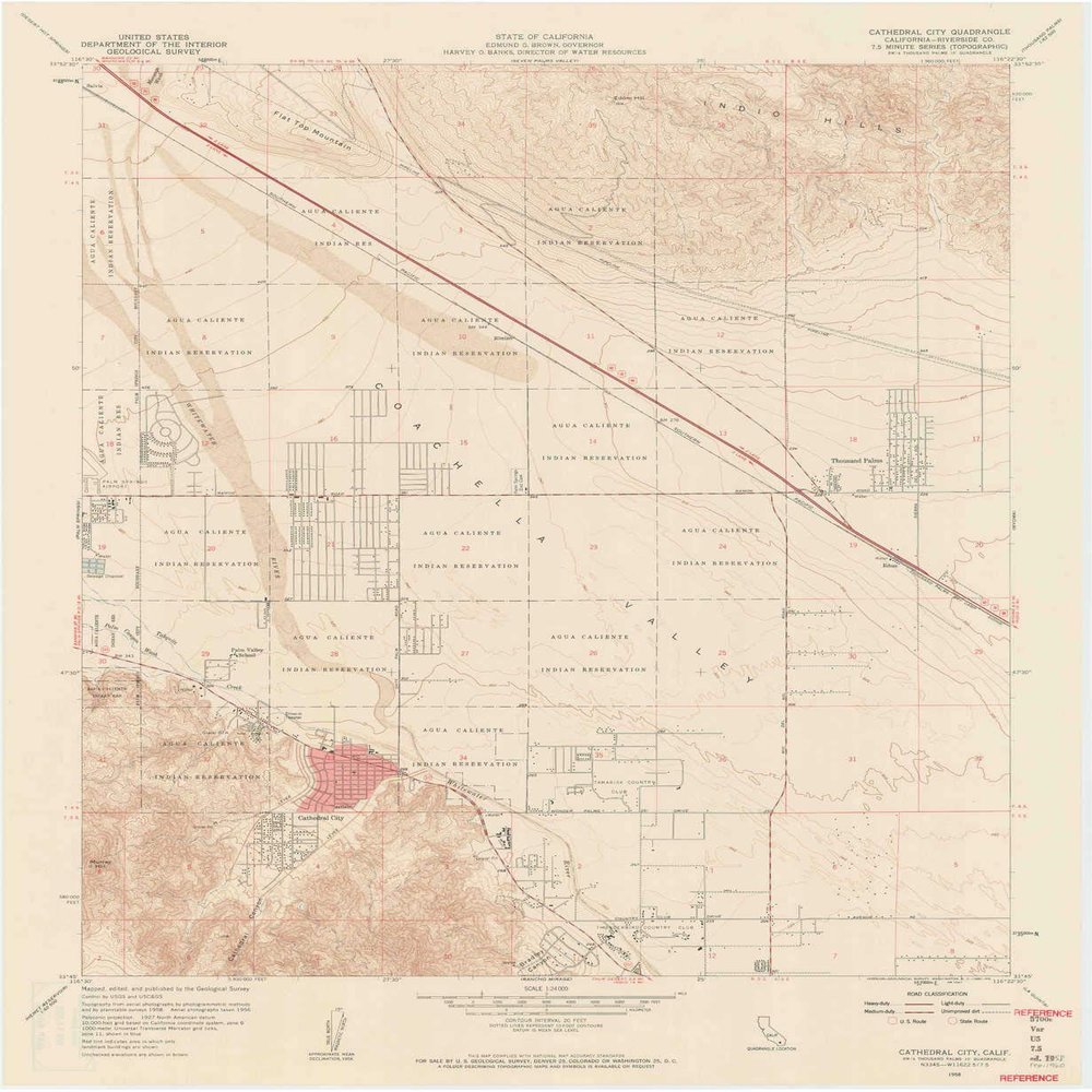 YellowMaps Cathedral City CA topo map, 1:24000 Scale, 7.5 X 7.5 Minute, Historical, 1958, Updated 1960, 27.2 x 22.3 in - Polypropylene