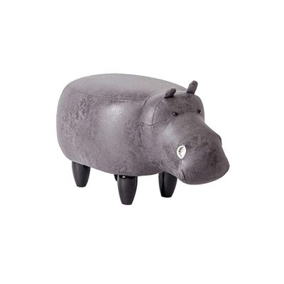 Solid Wood Animal Leather Stool Ottoman Creative & Cute Stool for Kids Toy Chest Chair for Children Footstool 4 Legs (Hippo)