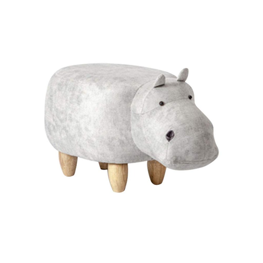 Solid Wood Animal Leather Stool Ottoman Creative & Cute Stool for Kids Toy Chest Chair for Children Footstool 4 Legs (Hippo)