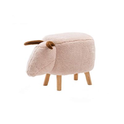Solid Wood Animal Flannel Stool Ottoman Creative & Cute Stool for Kids Toy Chest Chair for Children Solid Wood Footstool 4 Legs (Beige)