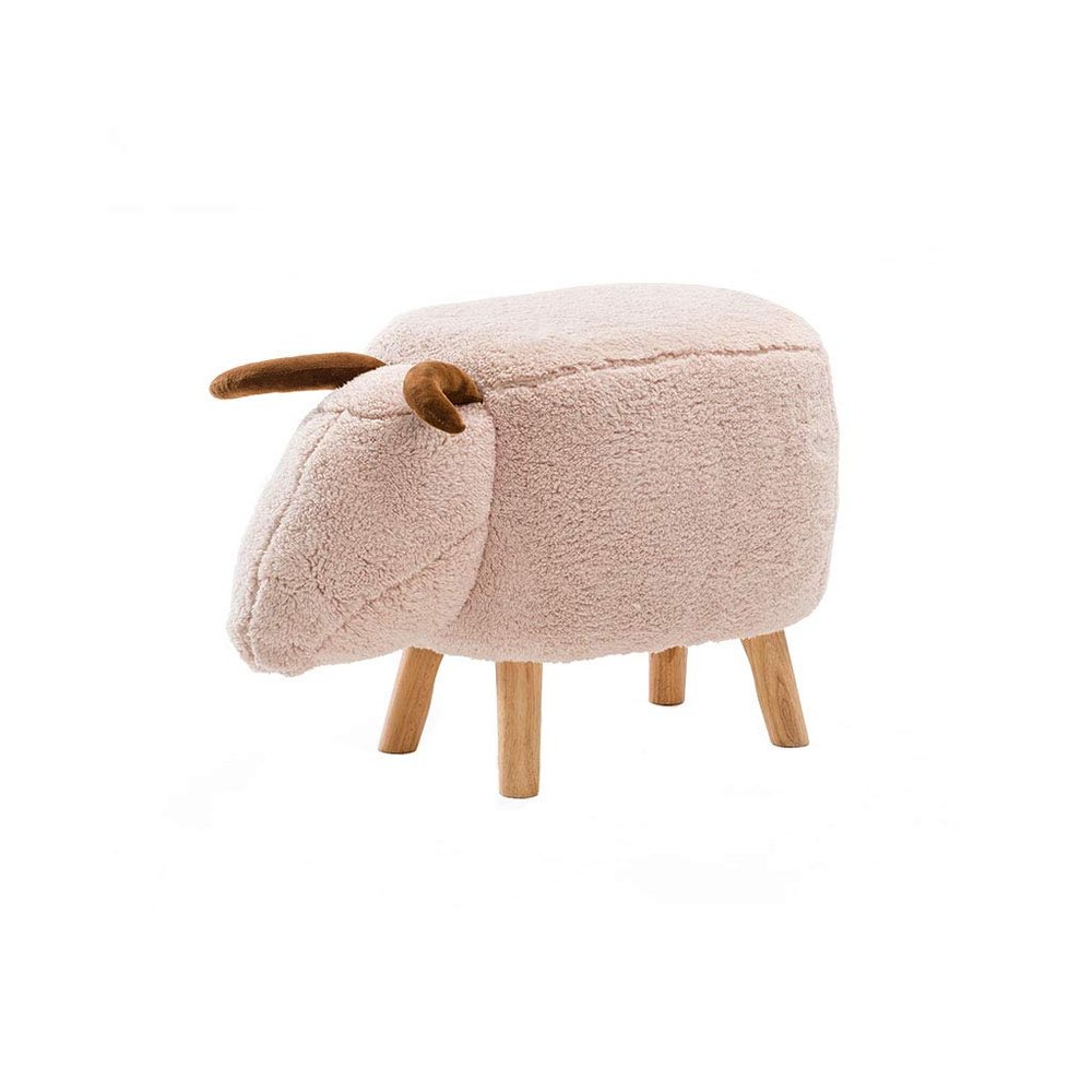 Solid Wood Animal Flannel Stool Ottoman Creative & Cute Stool for Kids Toy Chest Chair for Children Solid Wood Footstool 4 Legs (Beige)