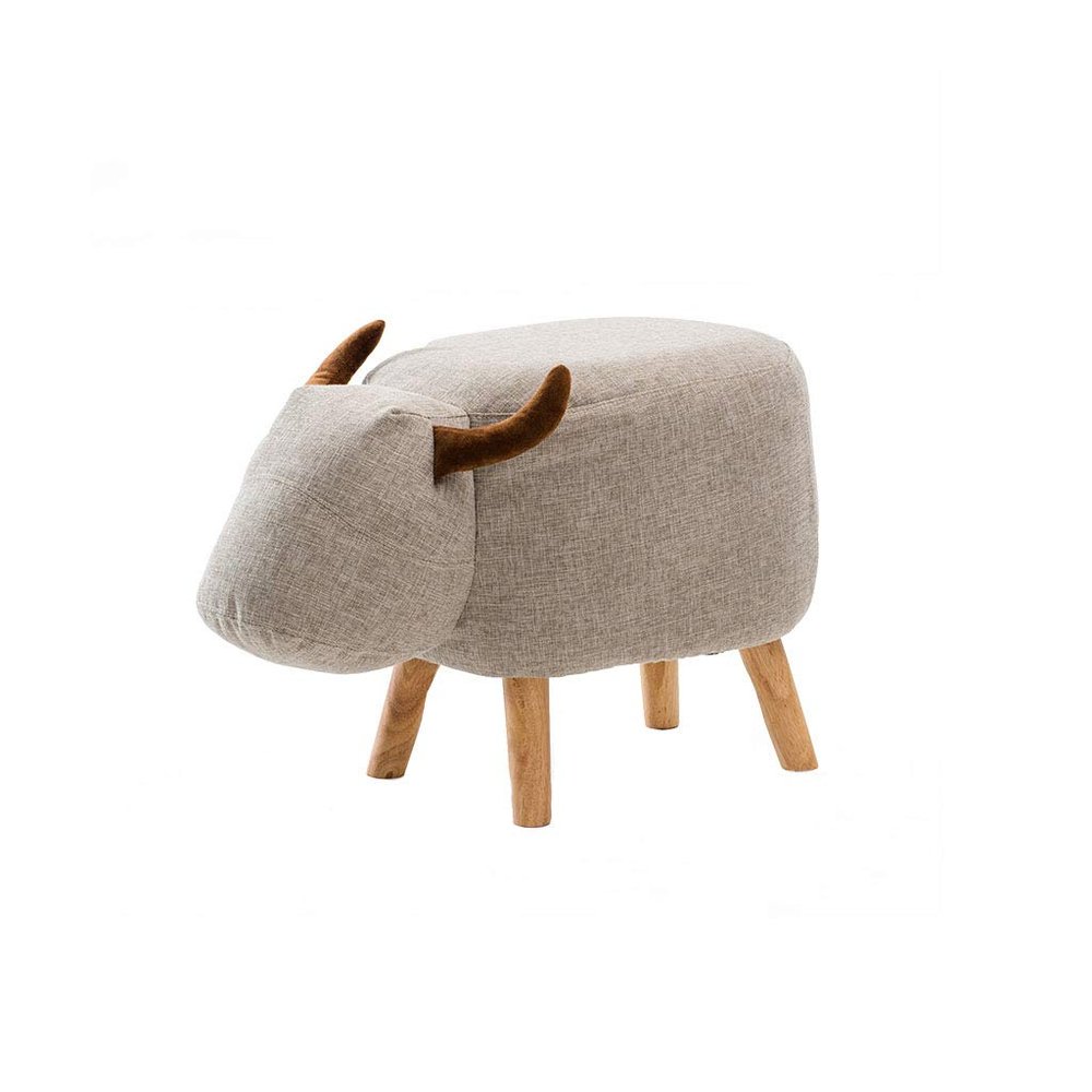 Solid Wood Animal Leather Stool Ottoman Creative & Cute Stool for Kids Toy Chest Chair for Children Solid Wood Footstool 4 Legs (Gray Cattle)