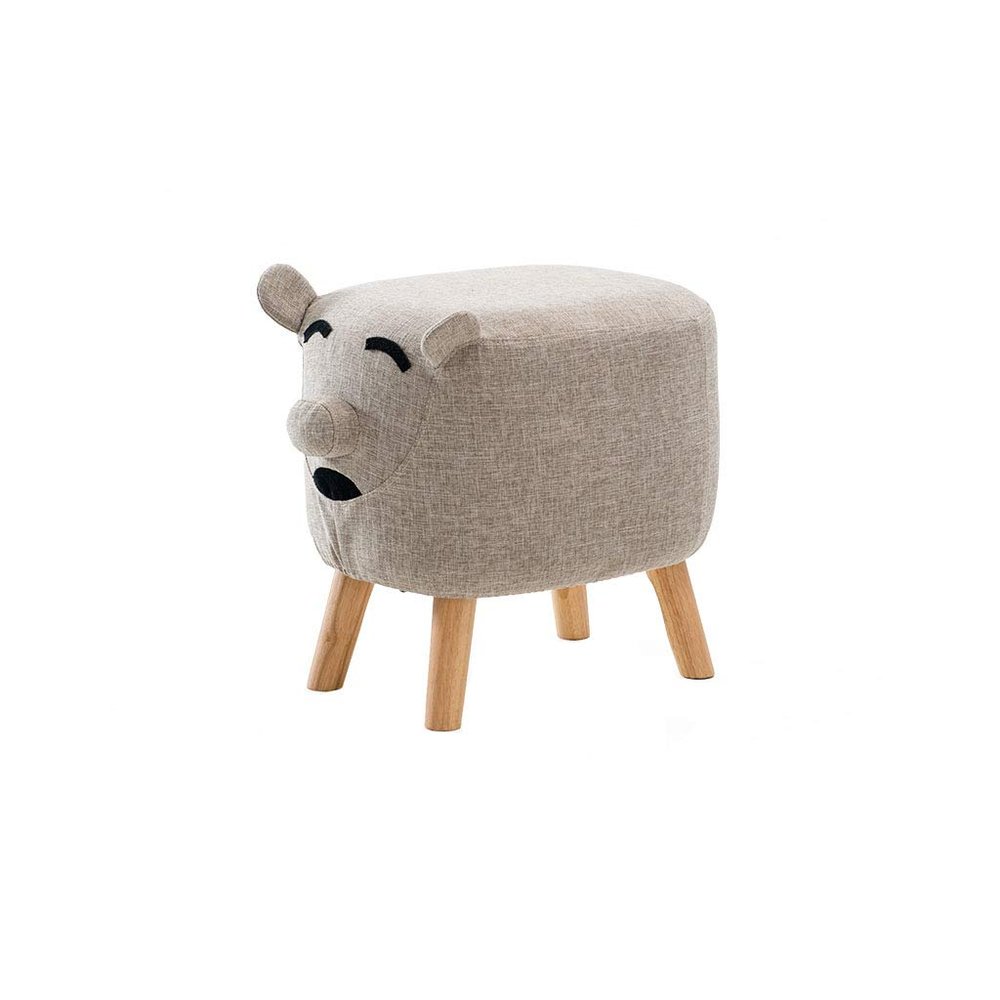 Solid Wood Animal Linen Stool Ottoman Creative & Cute Stool for Kids Toy Chest Chair for Children Footstool 4 Legs (Piggy)