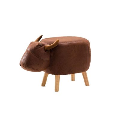 Solid Wood Animal Leather Stool Ottoman Creative & Cute Stool for Kids Toy Chest Chair for Children Solid Wood Footstool 4 Legs (Brown Cattle)