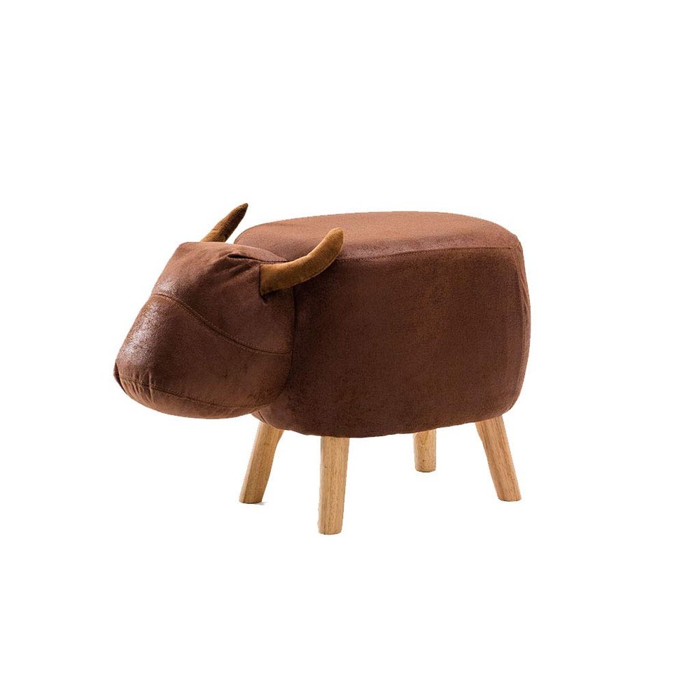 Solid Wood Animal Leather Stool Ottoman Creative & Cute Stool for Kids Toy Chest Chair for Children Solid Wood Footstool 4 Legs (Brown Cattle)
